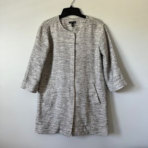 Eileen Fisher Ecru Tweed Round Neck Long Jacket 3/4 Sleeve Size XS